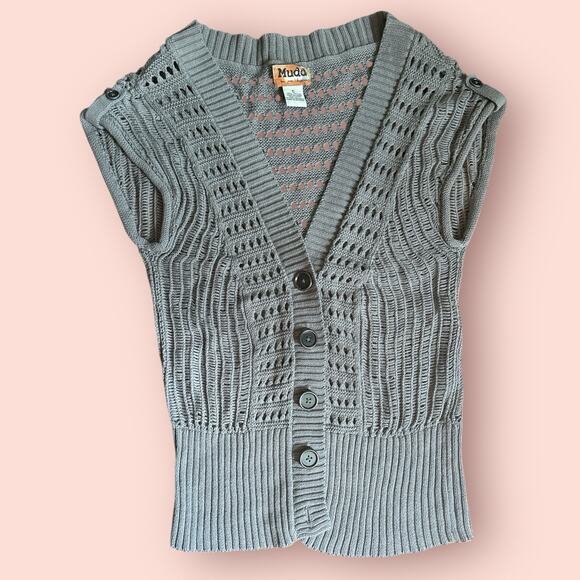 Y2K Cardigan Women Small Gray Short Sleeve Fairy Grunge Boho Indie Bella Elena - Picture 1 of 3